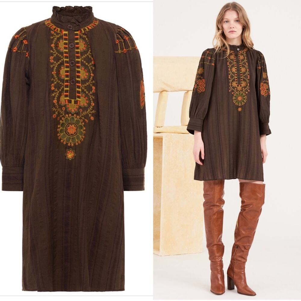 Antik Batik Chocolate Brown Embroidered Cami Mini Dress - Picture 3 of 13